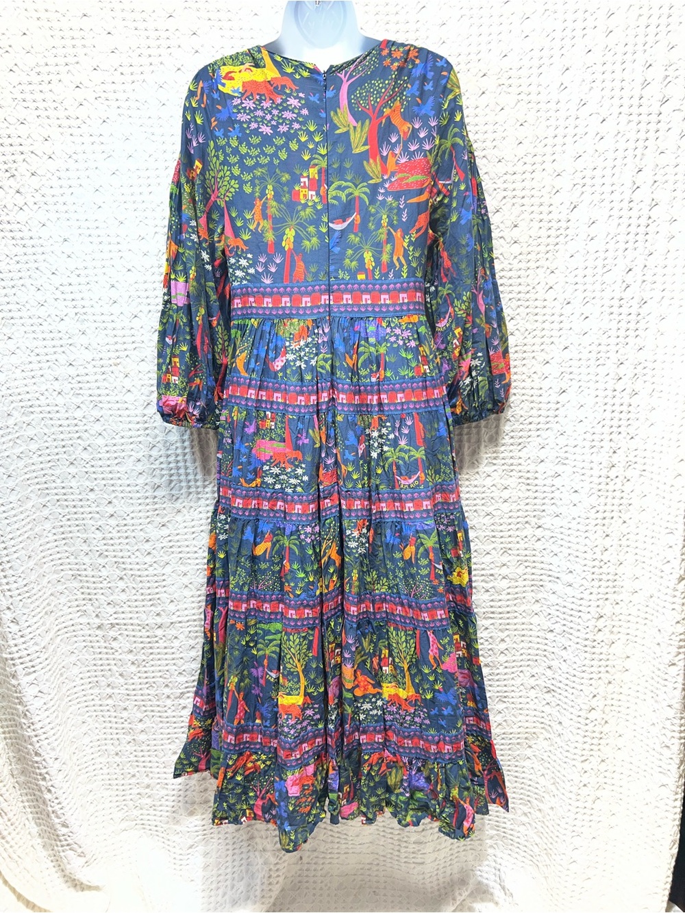FARM Rio V-Neck Tiered Midi Dress in Multicolor Print Sz M - Picture 4 of 9